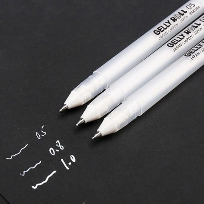 Set Lápiz Gel Gelly Roll Sakura 3 Grosores Blanco