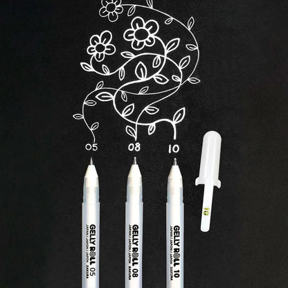 Set Lápiz Gel Gelly Roll Sakura 3 Grosores Blanco
