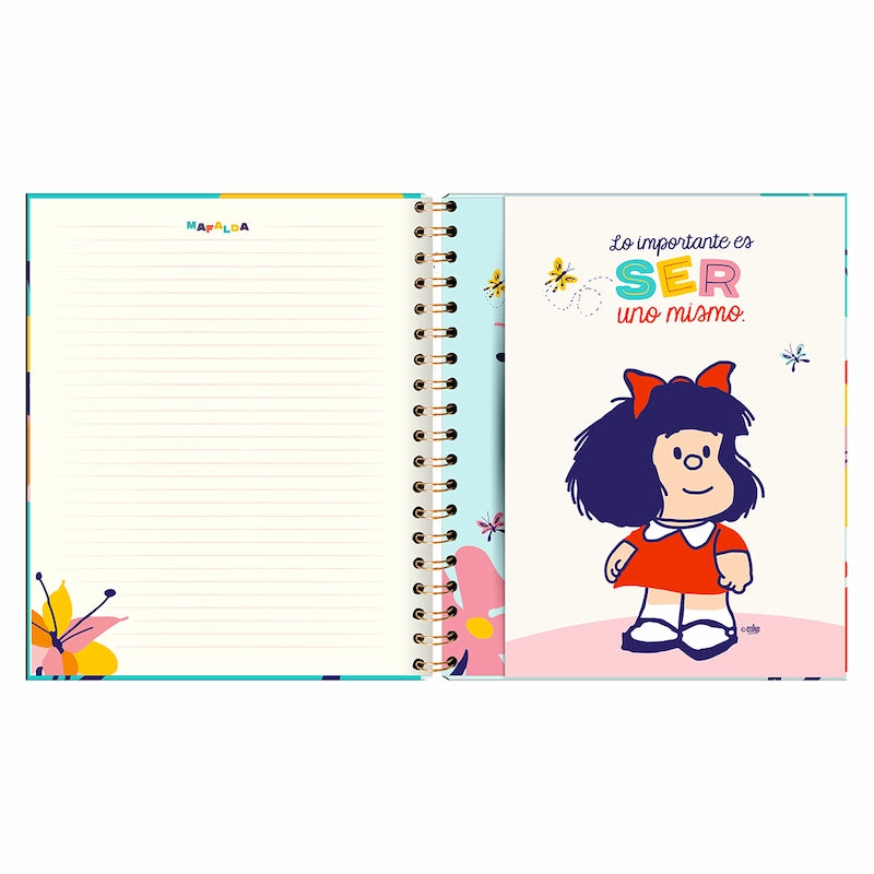 Libreta Tapa Dura con espiral Mafalda - Mariposas y flores