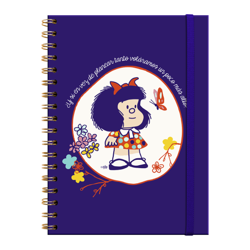 Cuaderno XL Tapa Dura con Espiral  Mafalda y Mariposa