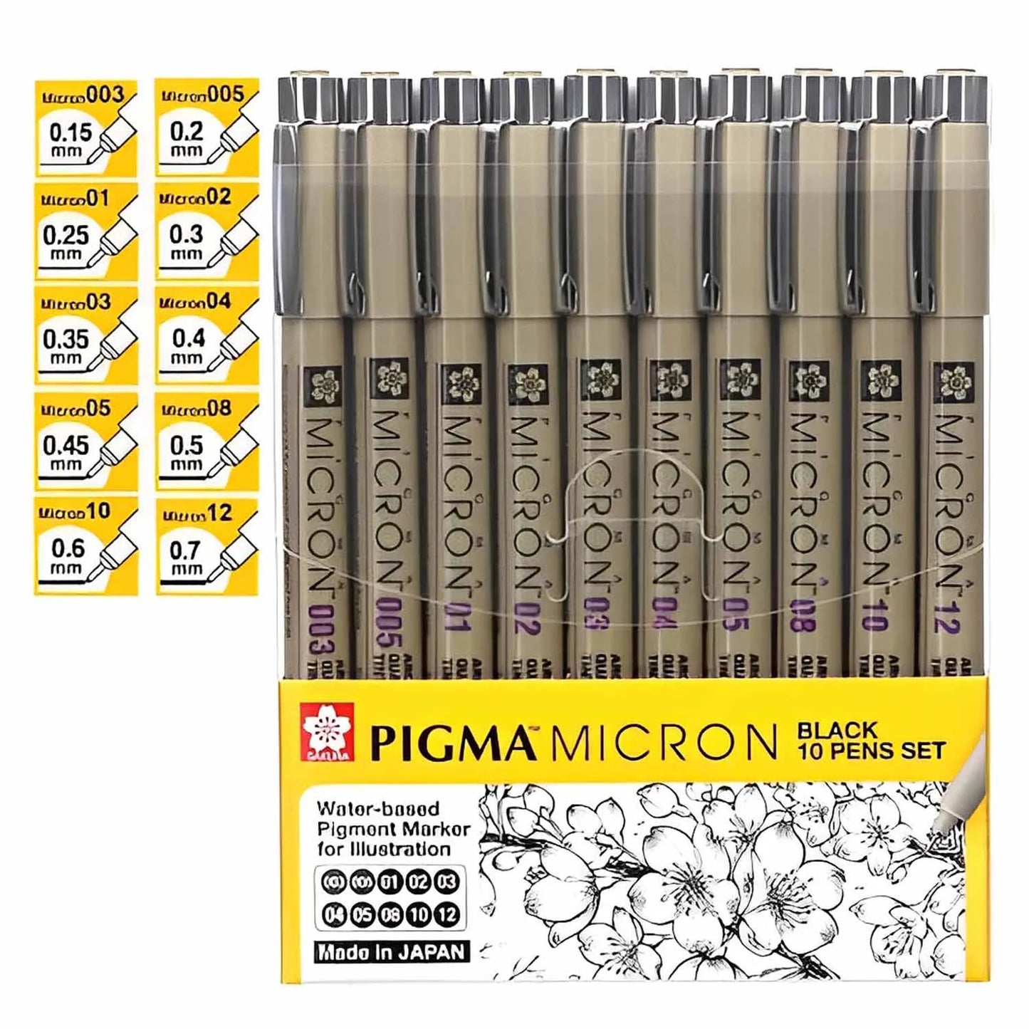 Set 10 Tiralíneas Pigma Micron Negro Manga Intermedio