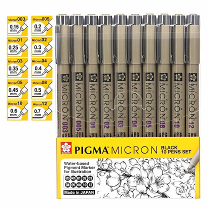 Set 10 Tiralíneas Pigma Micron Negro Manga Intermedio