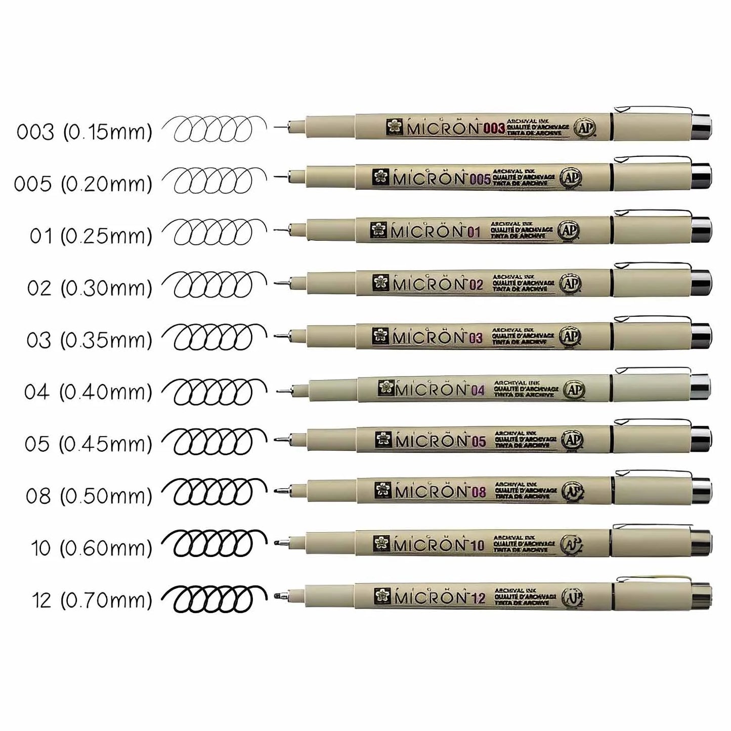 Set 10 Tiralíneas Pigma Micron Negro Manga Intermedio