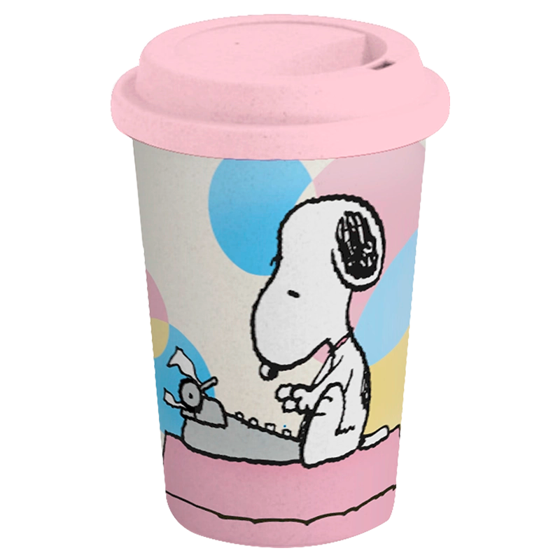 Vaso Ecológico de Bambú 350 ml – Snoopy Escribiendo Rosa