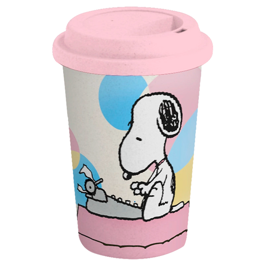 Vaso Ecológico de Bambú 350 ml – Snoopy Escribiendo Rosa