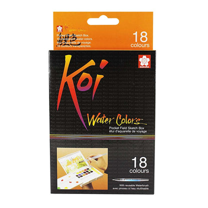 Set Acuarelas en Pastillas Koi 18 colores con water brush