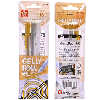 Set Lápiz Gel Gelly Roll Sakura 3 Colores :Oro-Plata-Blanco