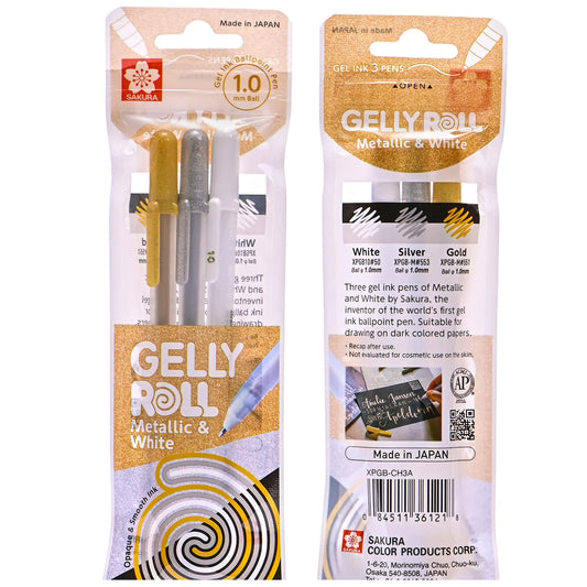 Set Lápiz Gel Gelly Roll Sakura 3 Colores :Oro-Plata-Blanco