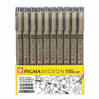Set 10 Tiralíneas Pigma Micron Negro Manga Intermedio