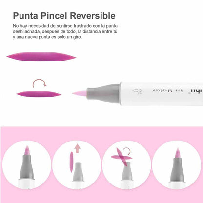Set 48 marcadores pastel de alcohol con blender doble punta  Pincel & Fina