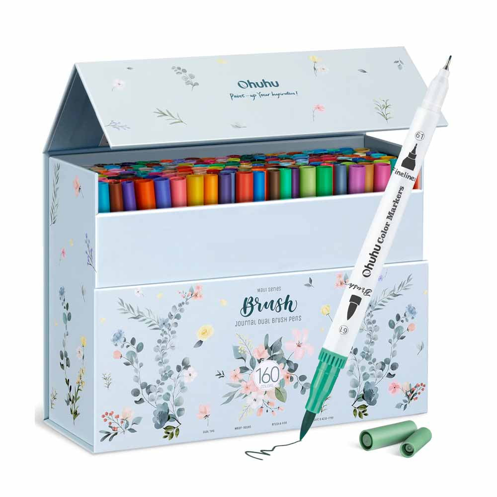 Set  160 marcadores  Maui 160 a base de agua doble punta  Pincel y Fineliner