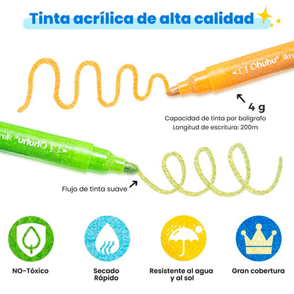 Set de 24 Marcadores Glitter Metálicos punta gruesa 3 mm