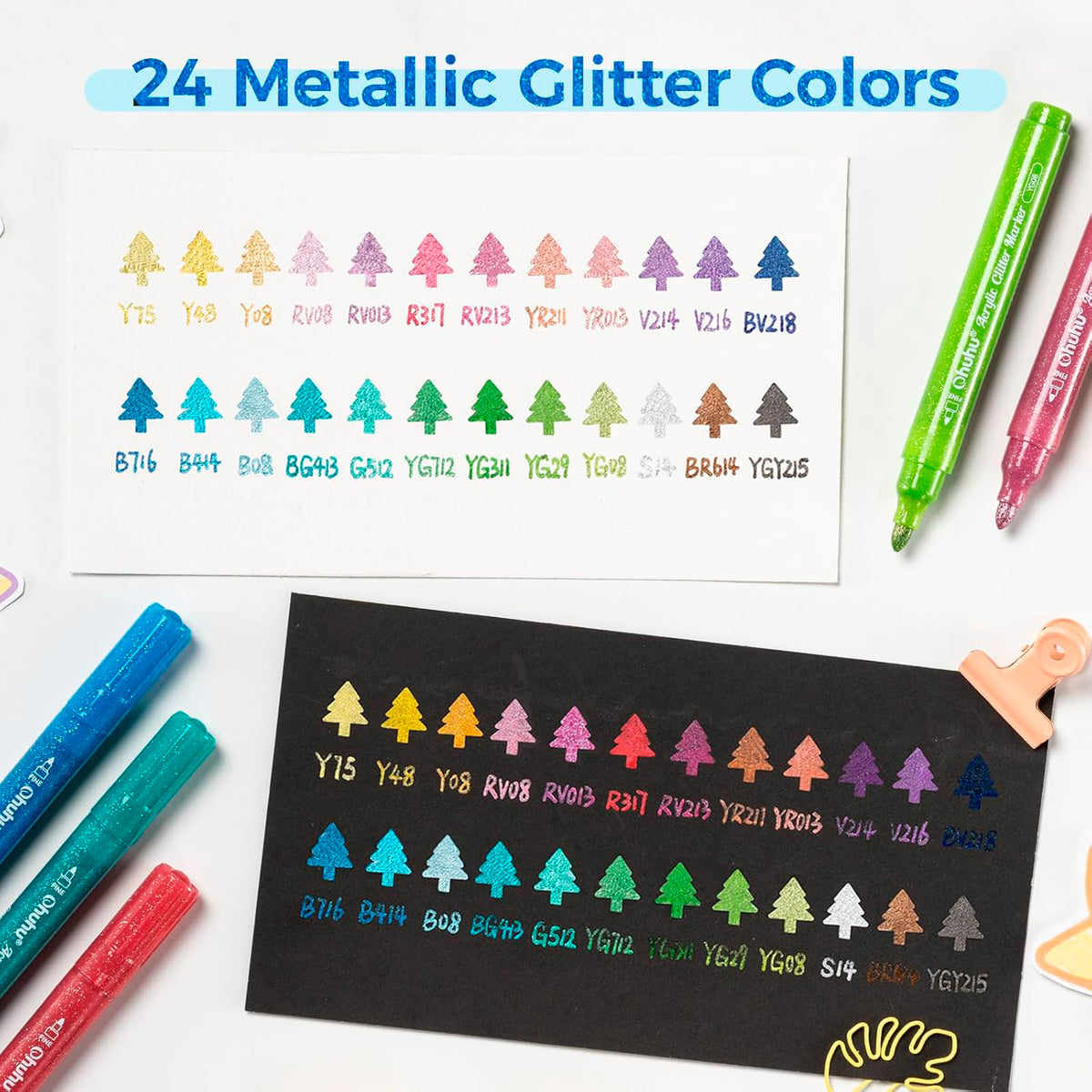 Set de 24 Marcadores Glitter Metálicos punta gruesa 3 mm