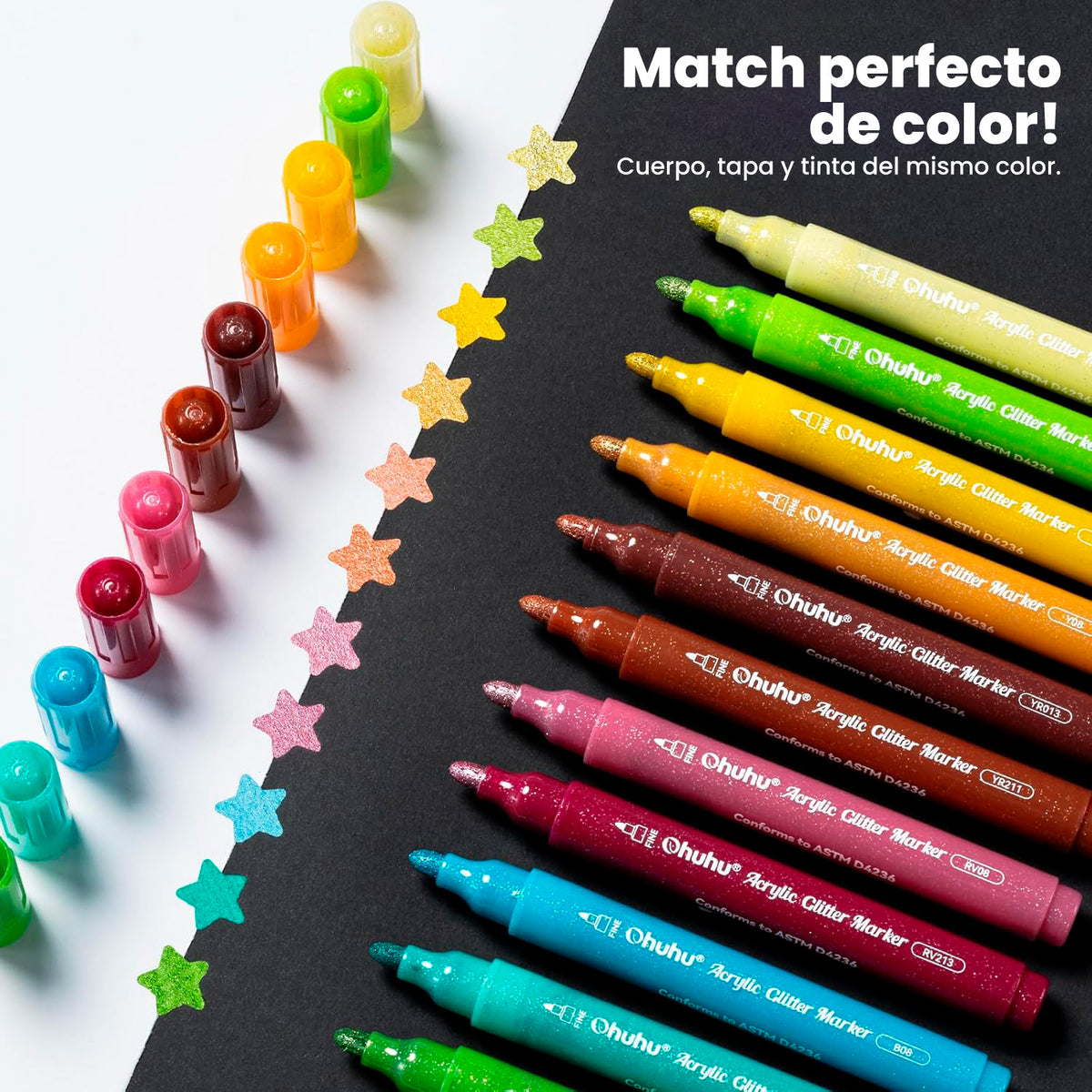 Set de 24 Marcadores Glitter Metálicos punta gruesa 3 mm