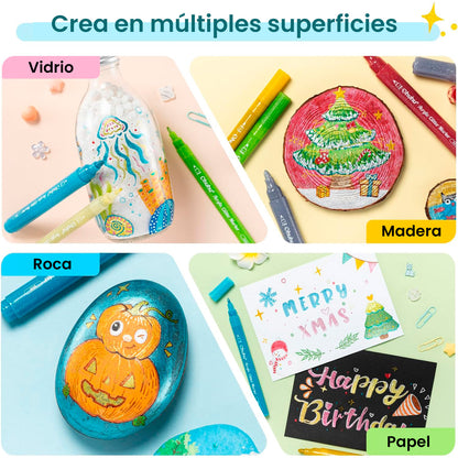 Set de 24 Marcadores Glitter Metálicos punta gruesa 3 mm