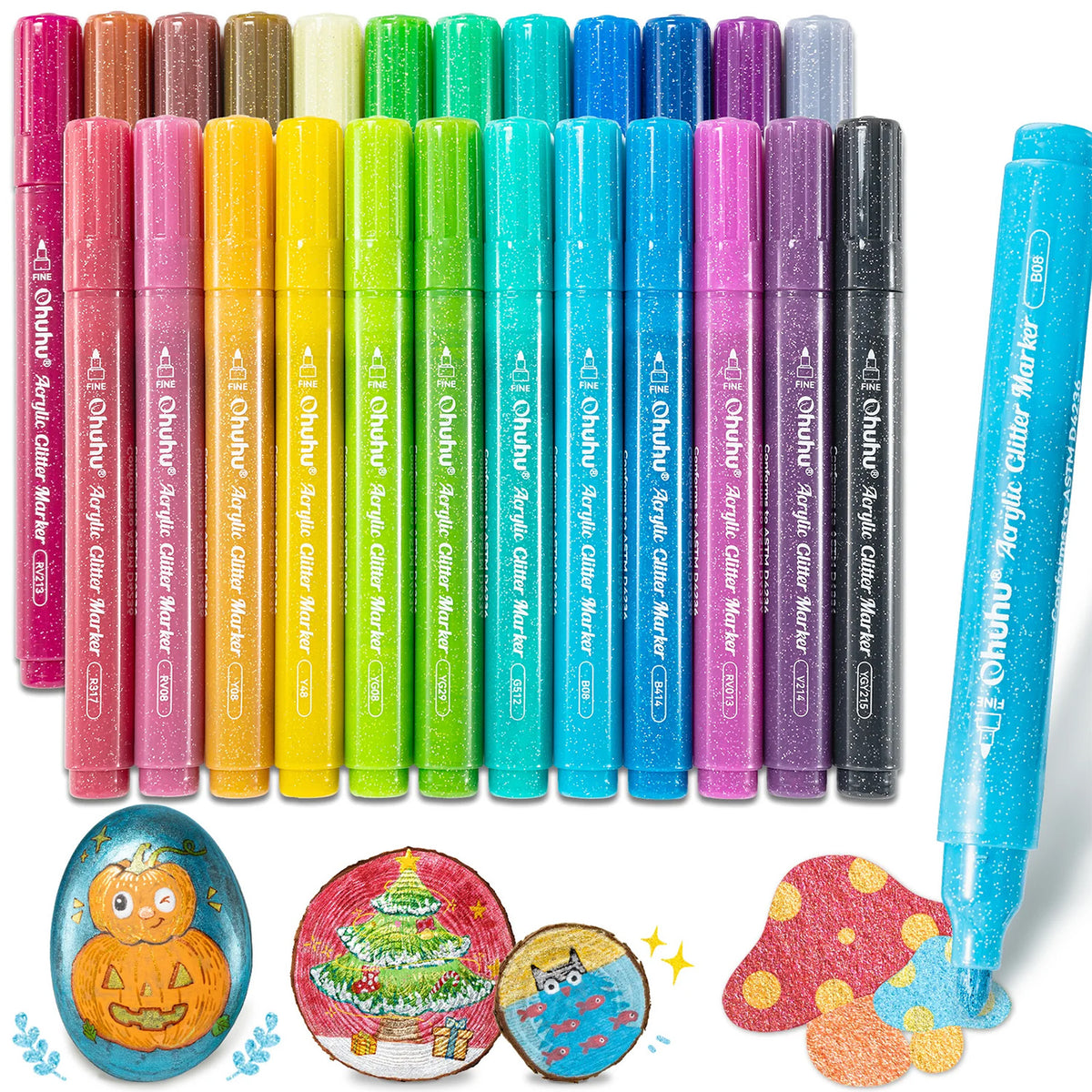 Set de 24 Marcadores Glitter Metálicos punta gruesa 3 mm