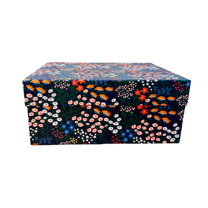 Caja Regalo Cartón Grande Flores Azul Oscuro
