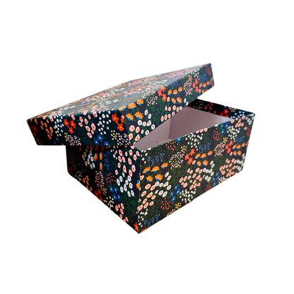 Caja Regalo Cartón Grande Flores Azul Oscuro
