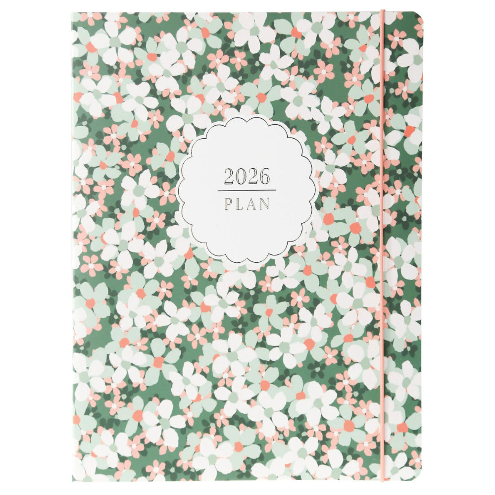 Agenda 2026 Green Floral 18 Meses - Vista Mensual
