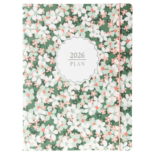 Agenda 2026 Green Floral 18 Meses - Vista Mensual