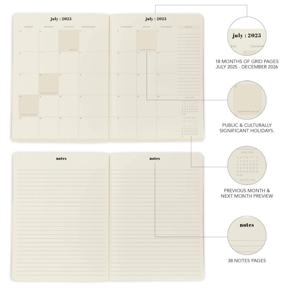 Agenda 2026 Green Floral 18 Meses - Vista Mensual