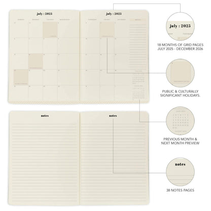 Agenda 2026 Green Floral 18 Meses - Vista Mensual