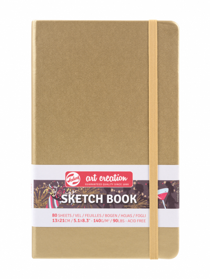 Libreta Sketchbook 13 X 21 cm de  140 gr dorada