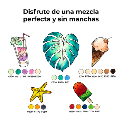 Set 6 Marcadores Honolulu base alcohol de doble punta: Pincel y Cincel  - colores básicos