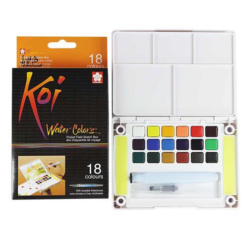 Set Acuarelas en Pastillas Koi 18 colores con water brush