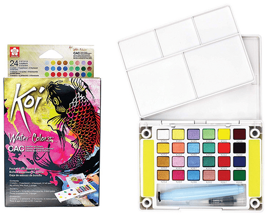 Set de Acuarela en pastillas  Koi 24 colores creativos con water brush