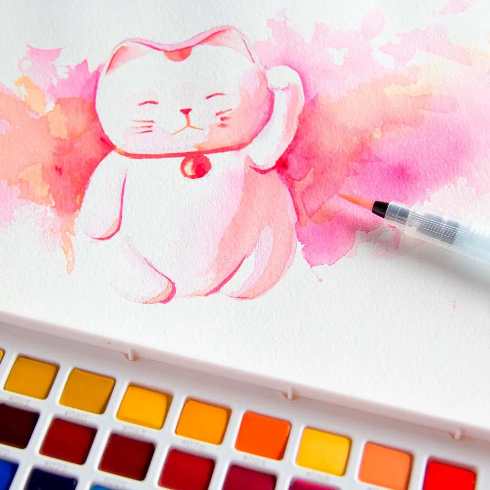 Set Acuarelas en Pastillas Koi 48 colores con water brush