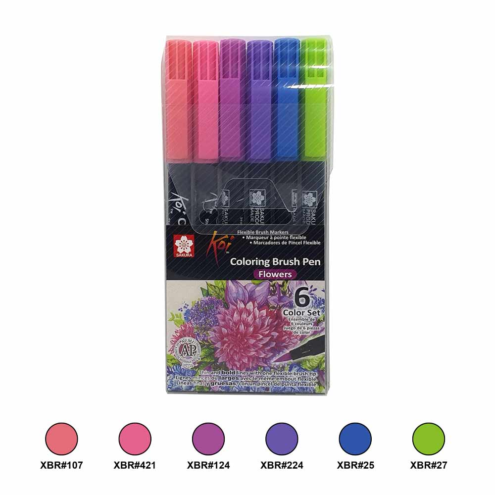 Set Marcadores Koi Brush Pens Flowers 6 un