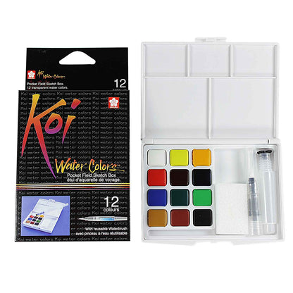 Set Acuarelas en Pastillas Koi 12 colores con water brush