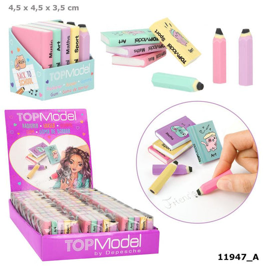 Top Model set de goma de borrar libritos y lápices